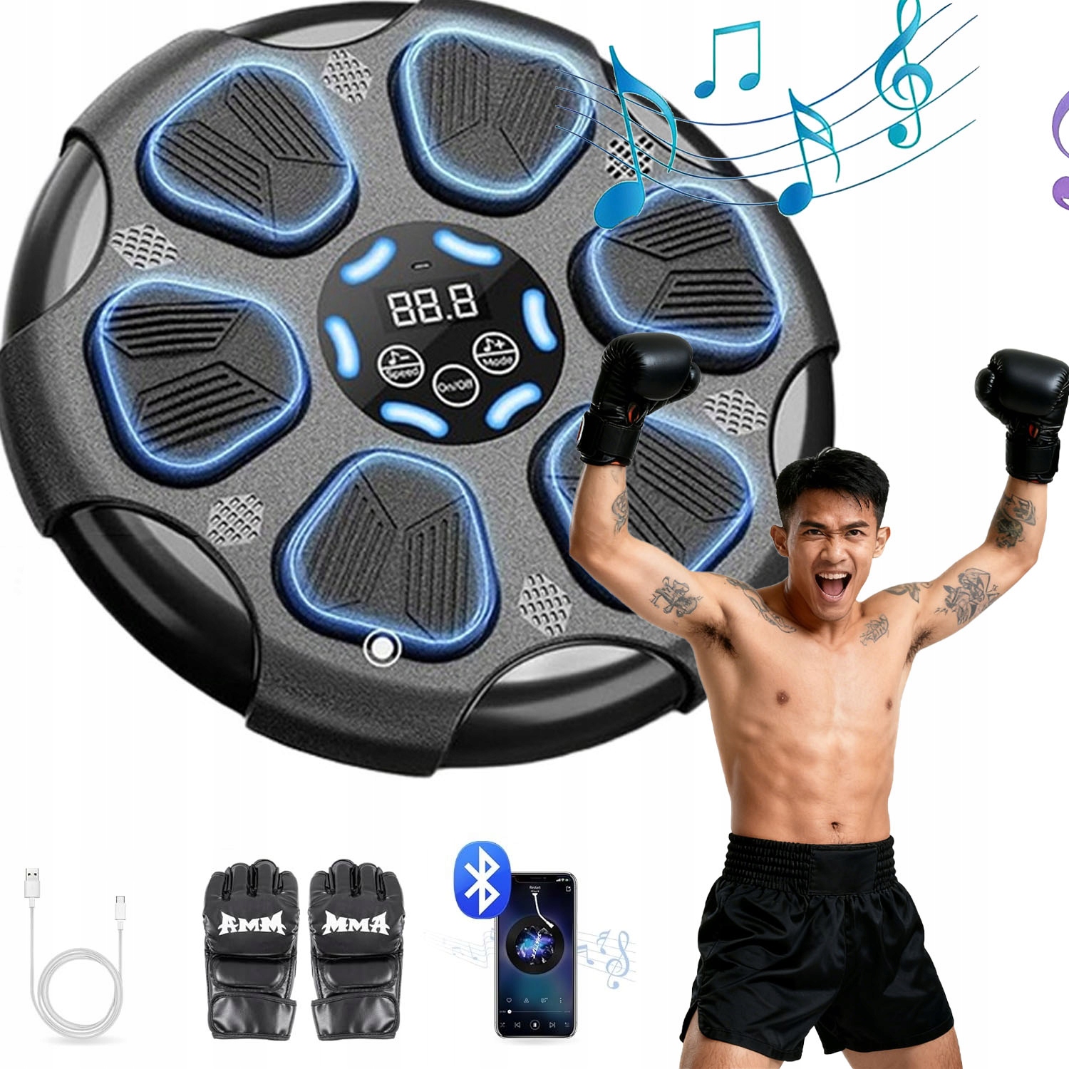 Muzyczna Maszyna Do Boksu Trenażer Bokserski 9TRYBÓW Z Łącznością Bluetooth