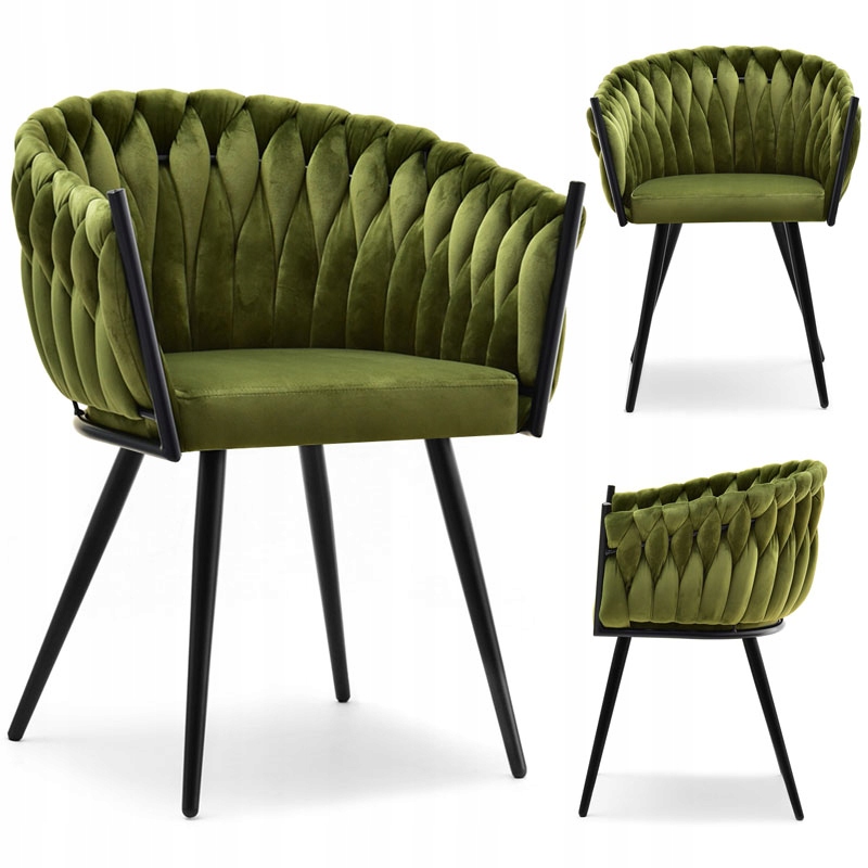 KRZESŁO PÓŁFOTEL DO SALONU ZJAWISKOWA ROSA ZIELONA OLIWKA MECH NOGA CZARNA