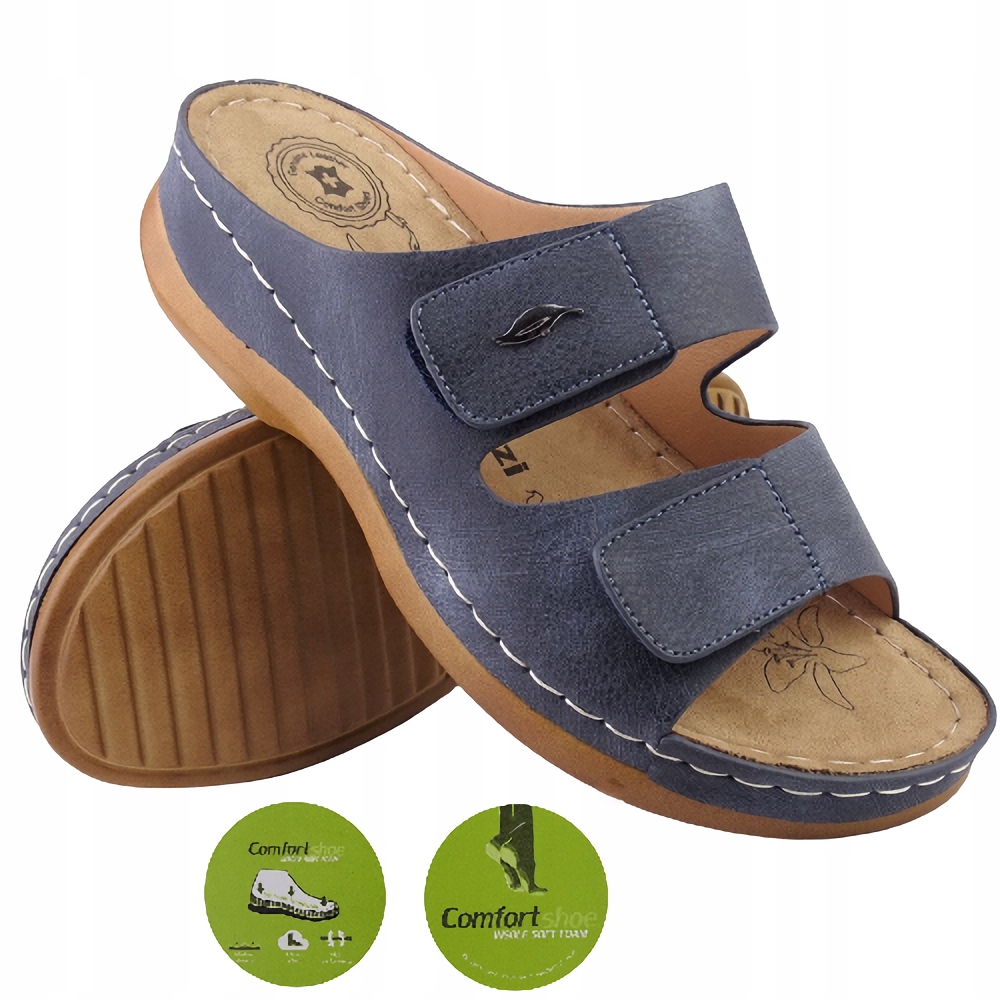 KLAPKI DAMSKIE LEKKIE GRANATOWE NA RZEPY roz 37