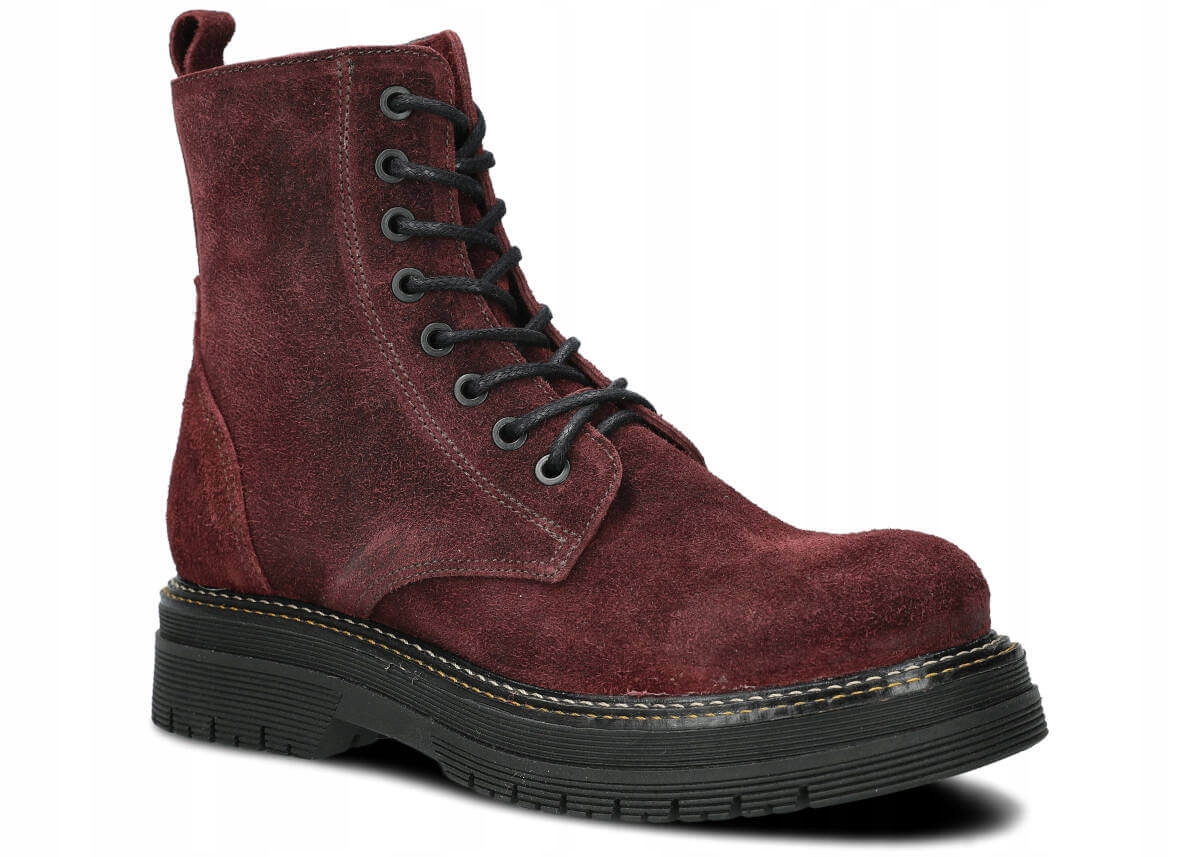 Nagaba Evenement EV108 Bordová Pohodlné, Kožené Polské Dámské Traperky