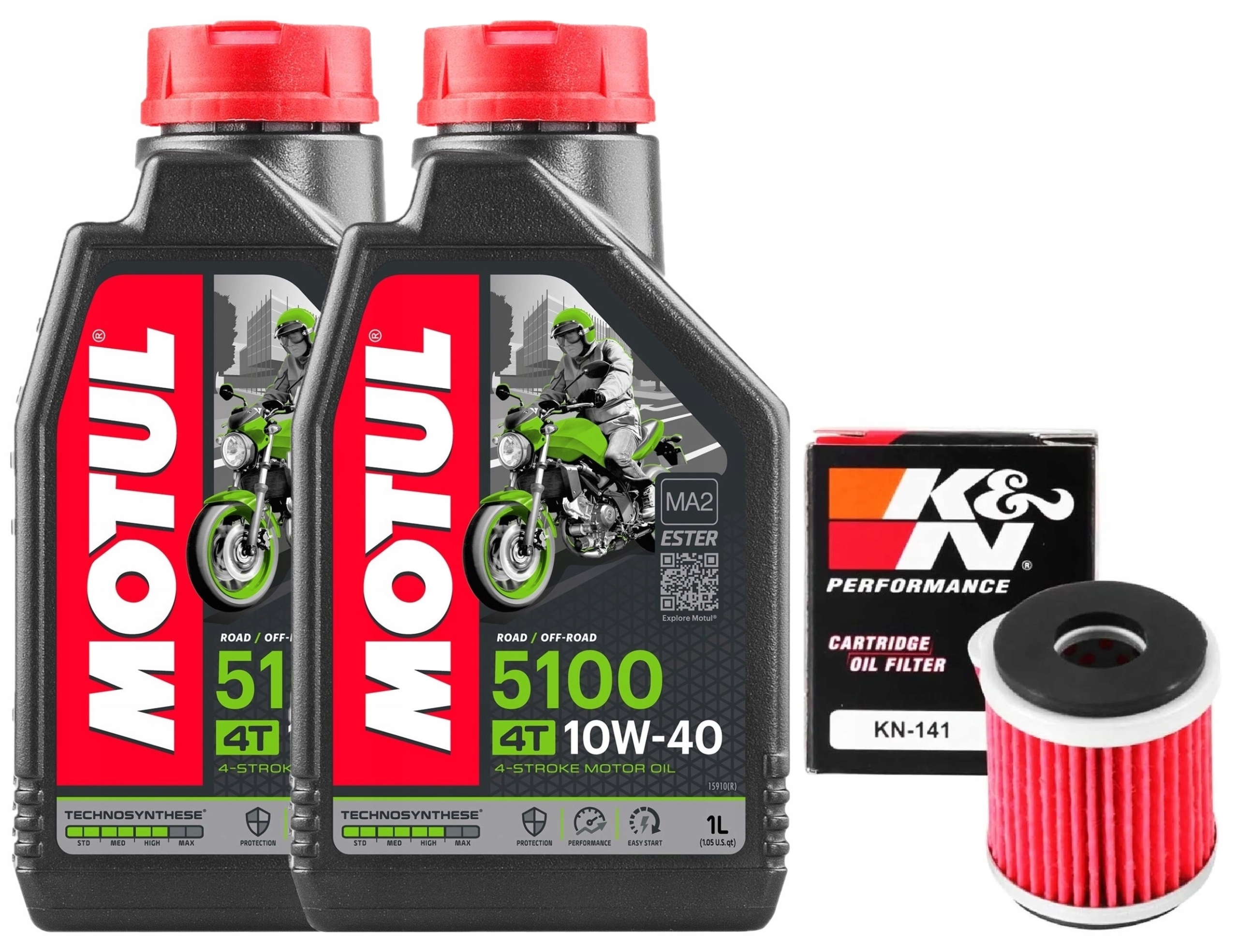 Olej Motul 5100 10W40 2L. Filtr KN-141, Yamaha YP125R X-Max, 06-14r.