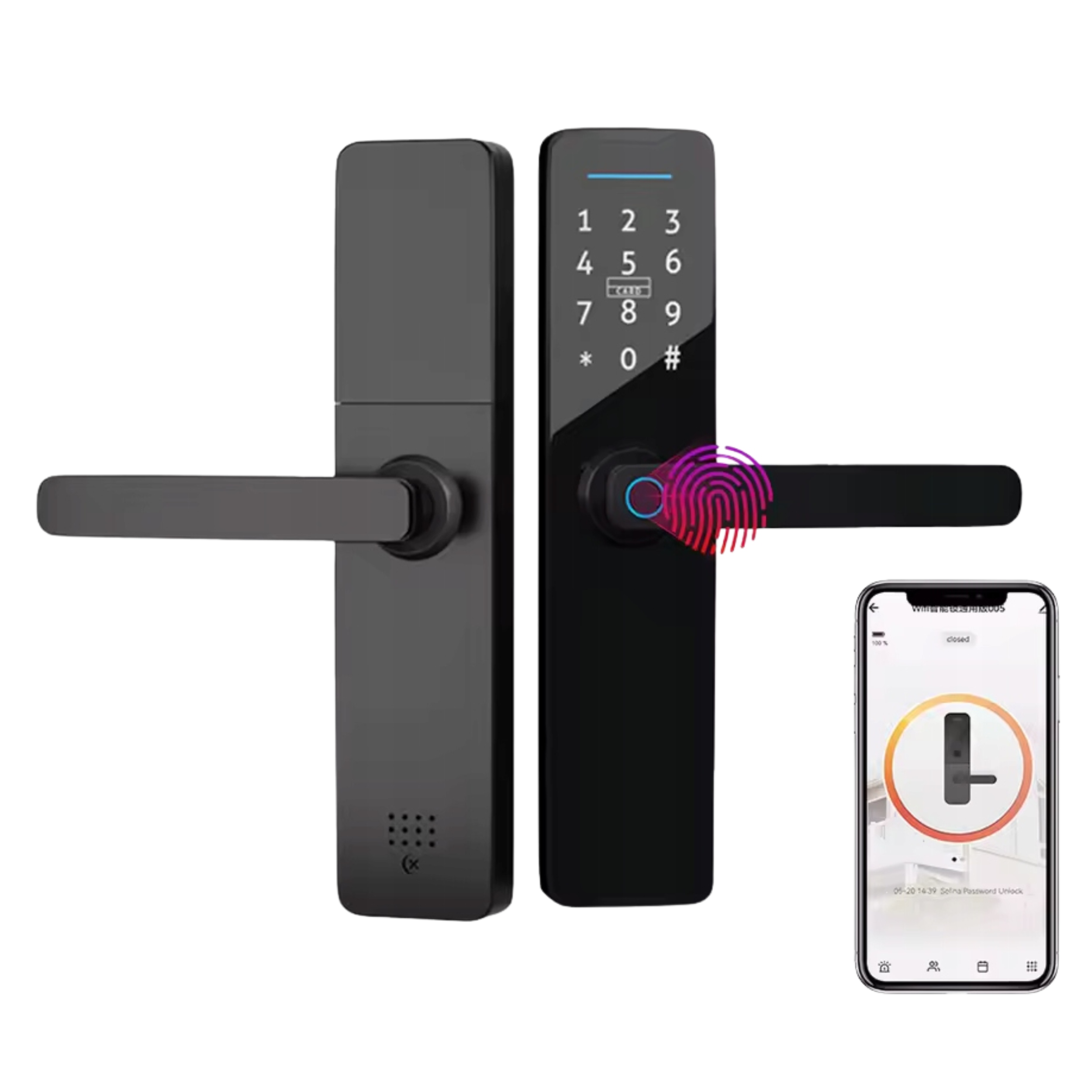 Zámek zasunutý do dveří, klika na otisk prstu Pin karta Tuya Bluetooth