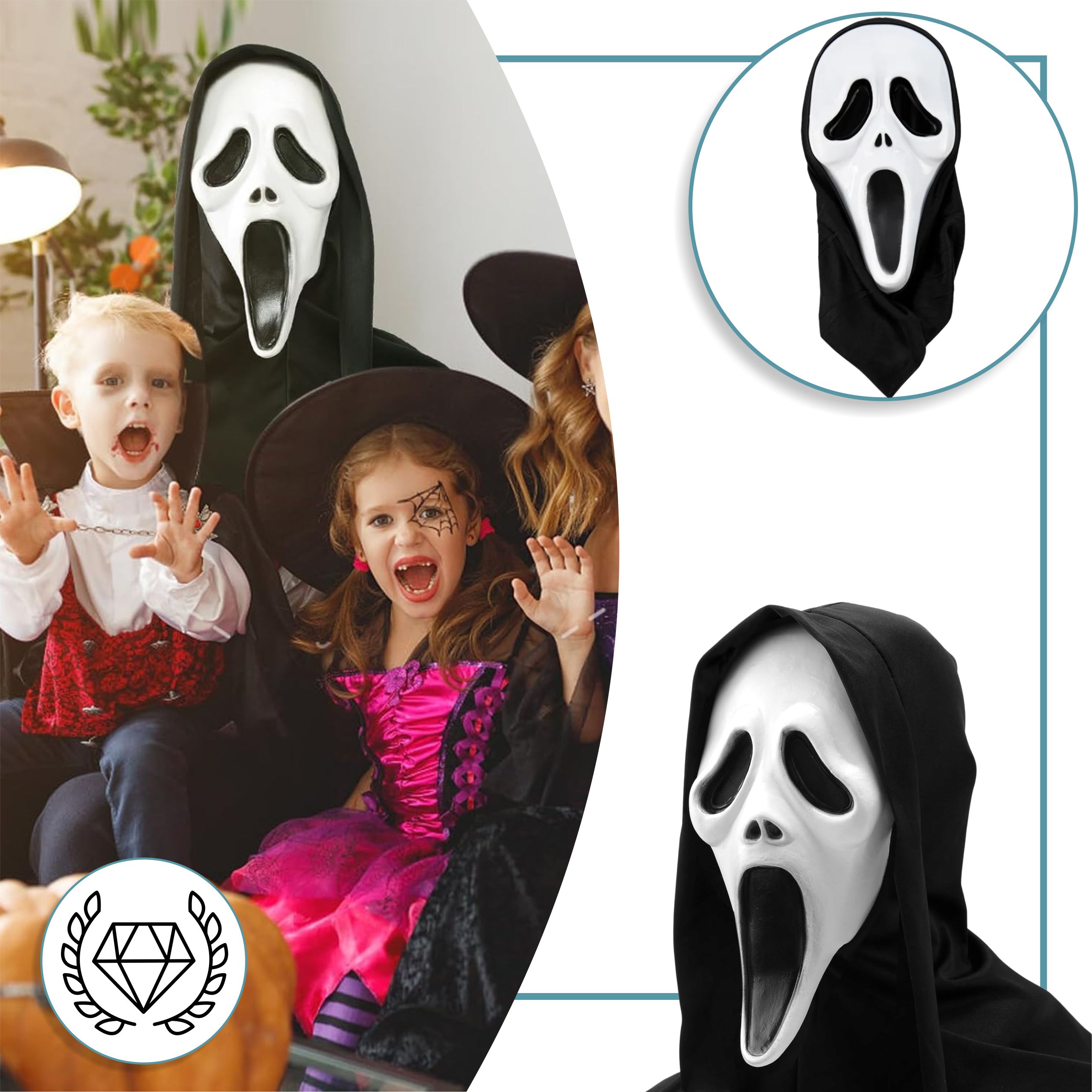 Maska na Twarz Krzyk Duch Czarna Halloween Kostium Przebranie dla Dorosłego Model Halloween