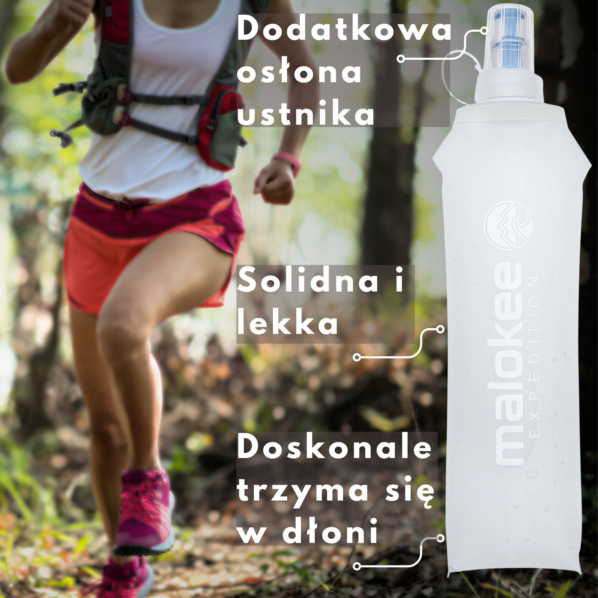 Miękki lekki bidon softflask 500 ml biały wielorazowy bukłak do biegania Marka Malokee