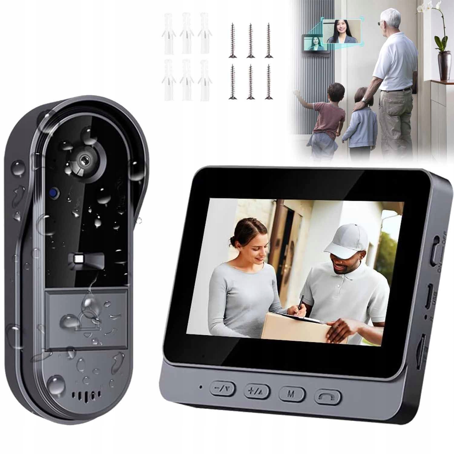 Videotelefon Domofon 4,3" Full Hd Stříška S Nočním Viděním, Vyplňující Světlo