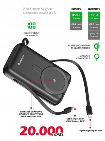 Swissten Power Bank 20000 mAh Pd 20W S Integrovanými Kabely Usb-c A Lightn