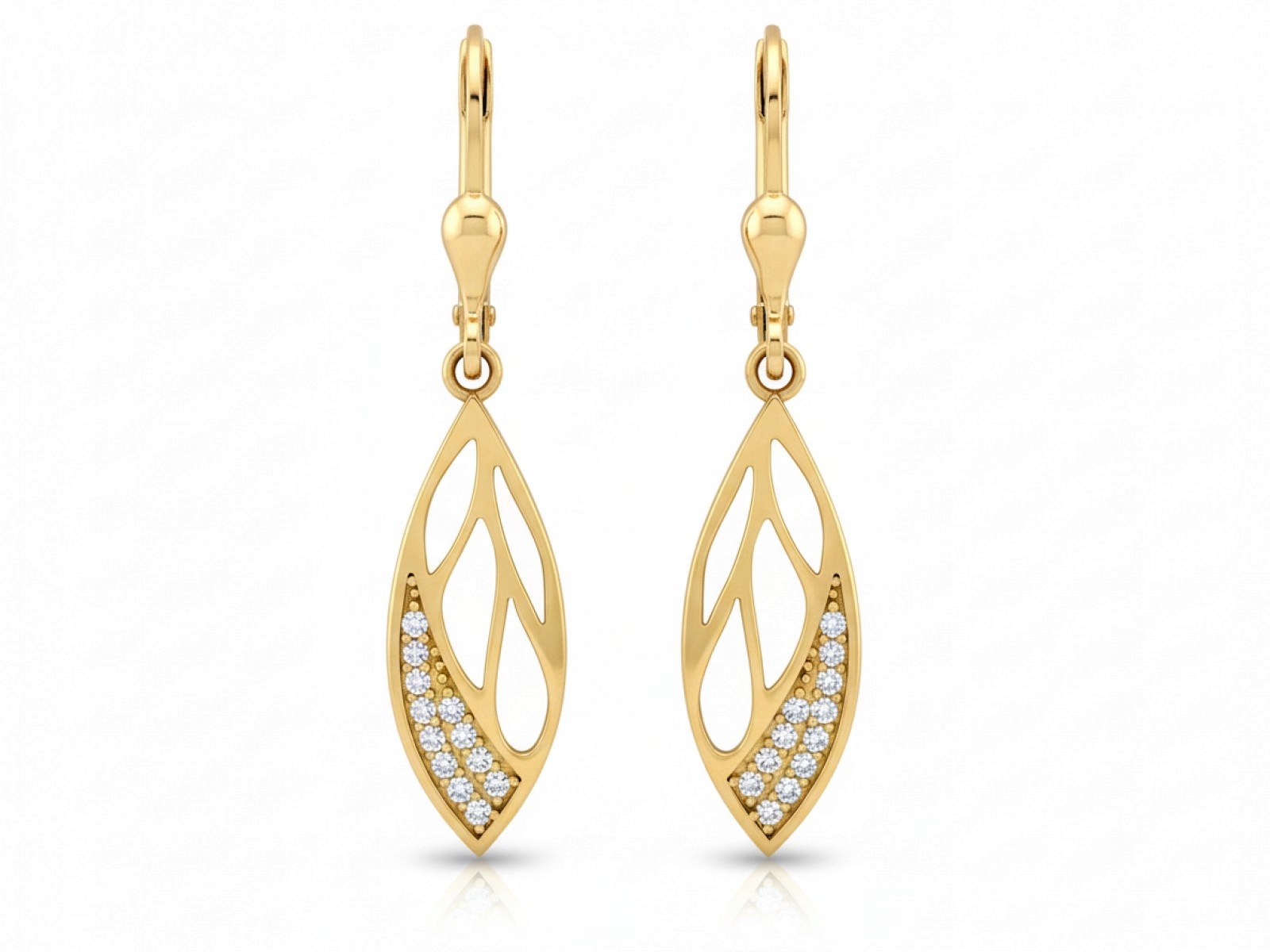 Zlaté náušnice 585 s kamínky, závěsné, stylové, elegantní, velikost 14k