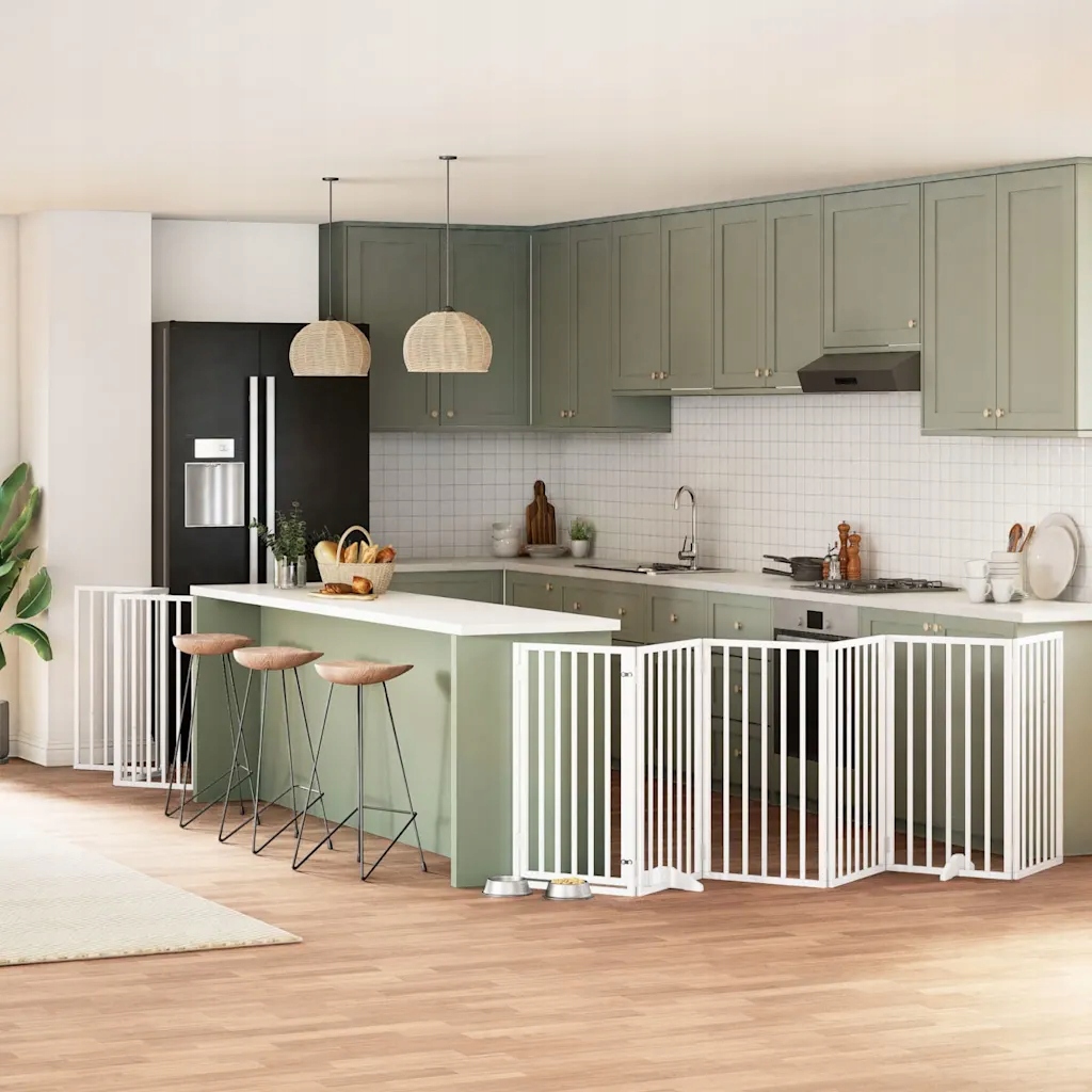 Zábrana pro psy s dvířky skládací 9 panelů bílá 450 cm topol Bílá 3155538