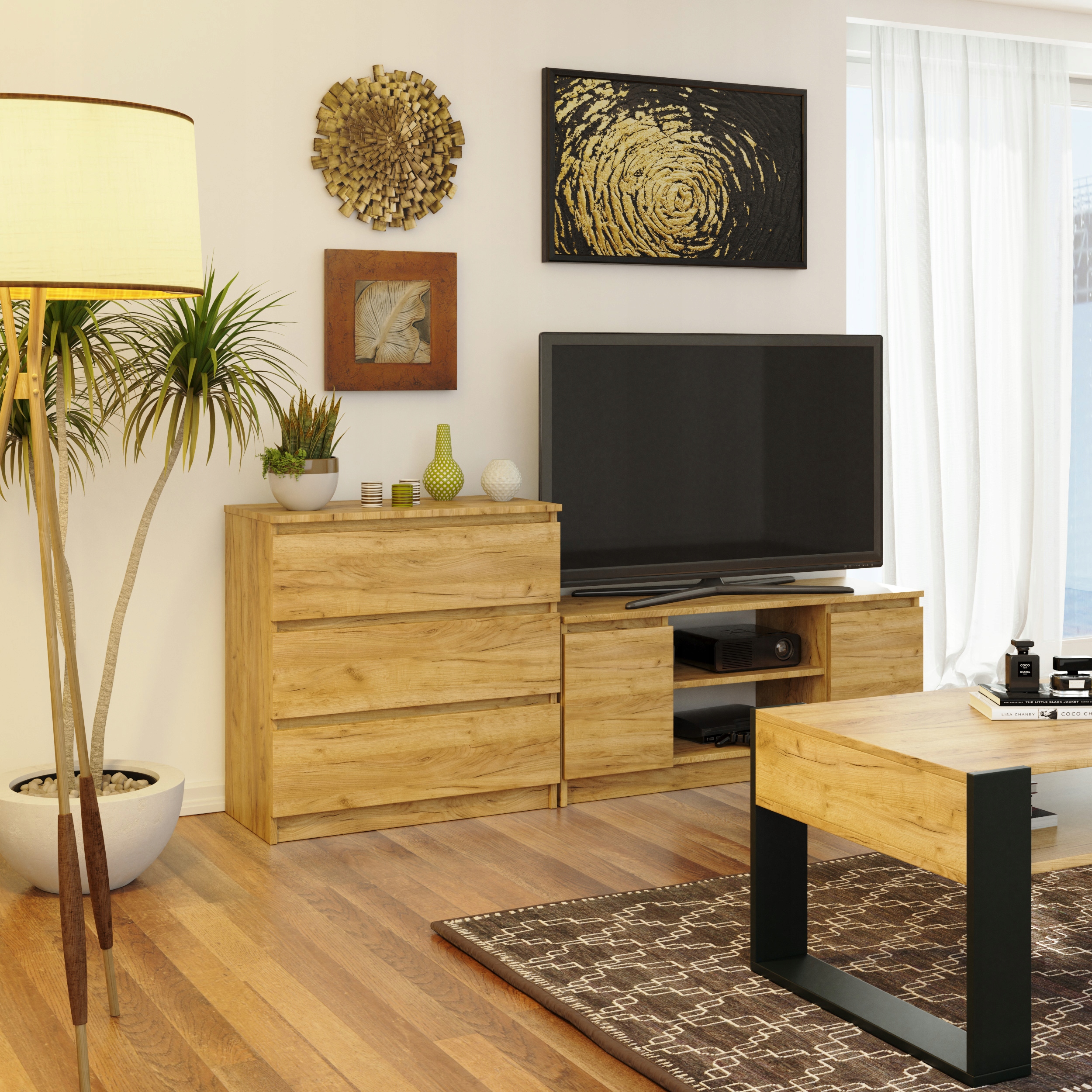 KOMODA SZAFKA 80CM 3 SZUFLADY DĄB CRAFT ZŁOTY Szerokość mebla 80 cm