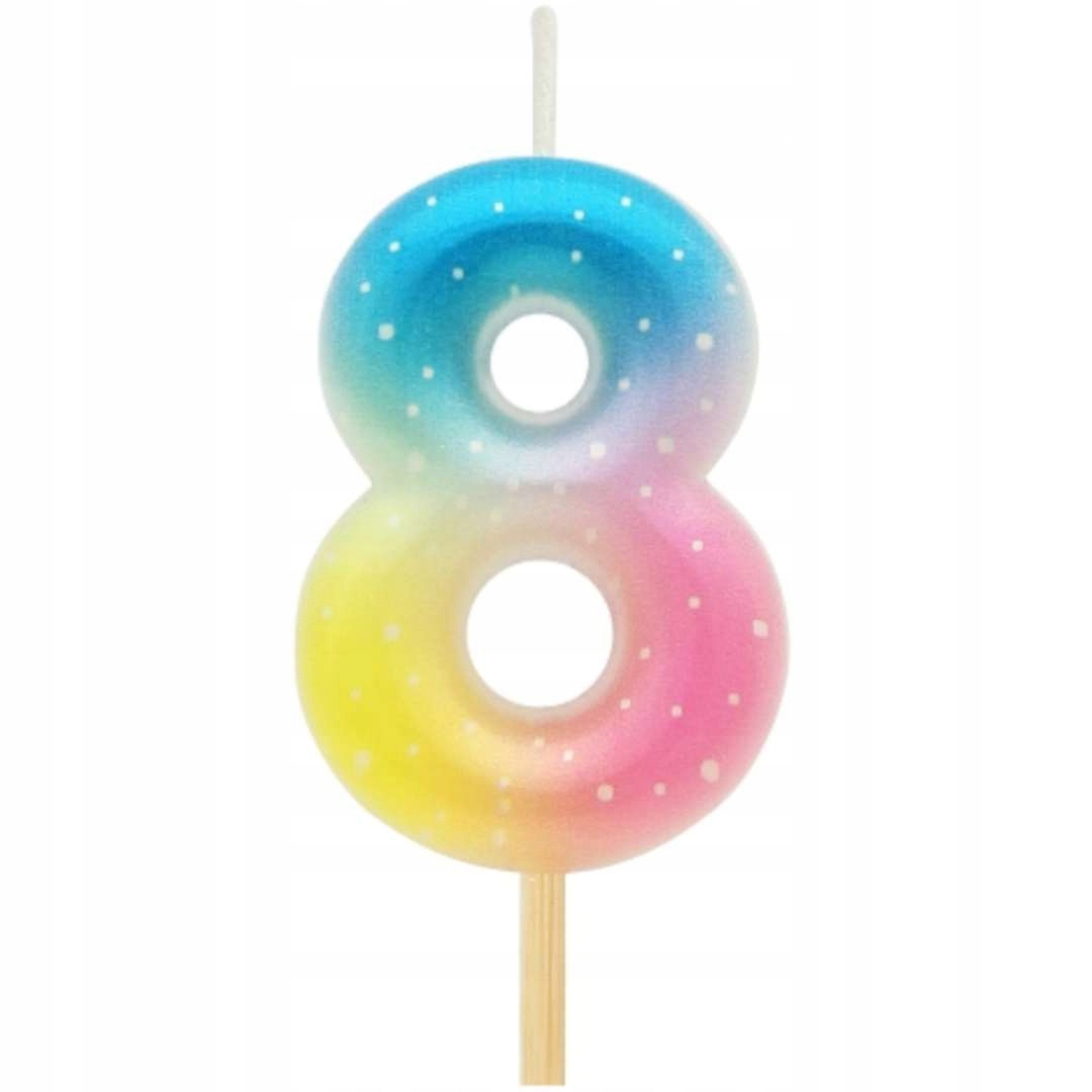 

Świeczka tęczowa Cyfra 8 Piker urodziny Pastel