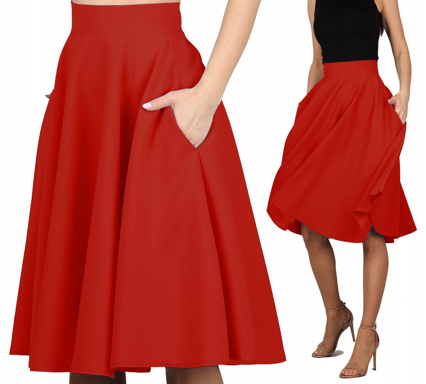 XXL Kapsy Červená sukně rozložená kolem, rozevřená, pin up 44