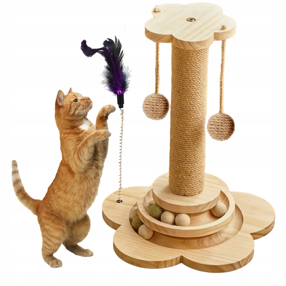 Levně Interaktivní Škrabadlo Pro Kočky Hračka Sloupek Na Škrábání Míčku 44.5 CM
