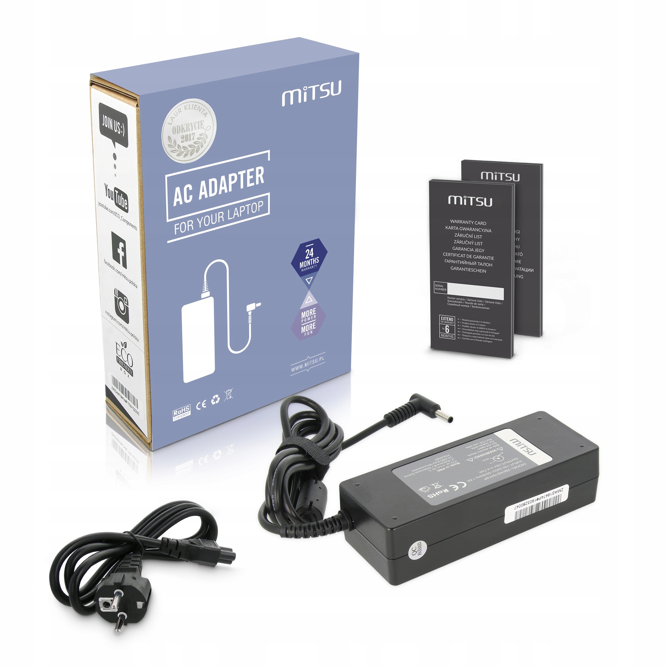 Napájecí adaptér Mitsu 19v 4.74a (4.5x3.0 pin) 90W pro Asus