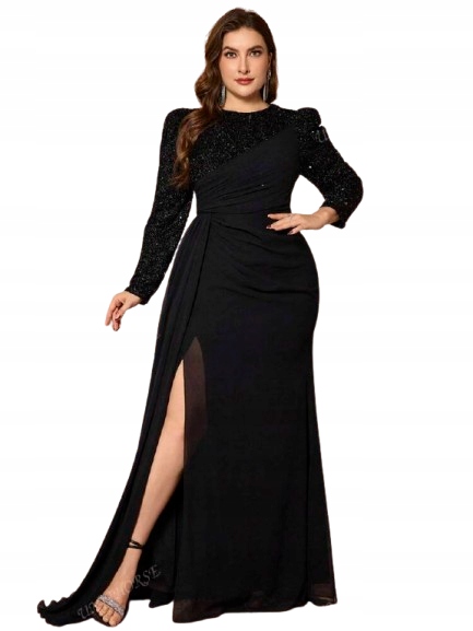 Shein Šaty Černé S Rozparkem 48 1HI