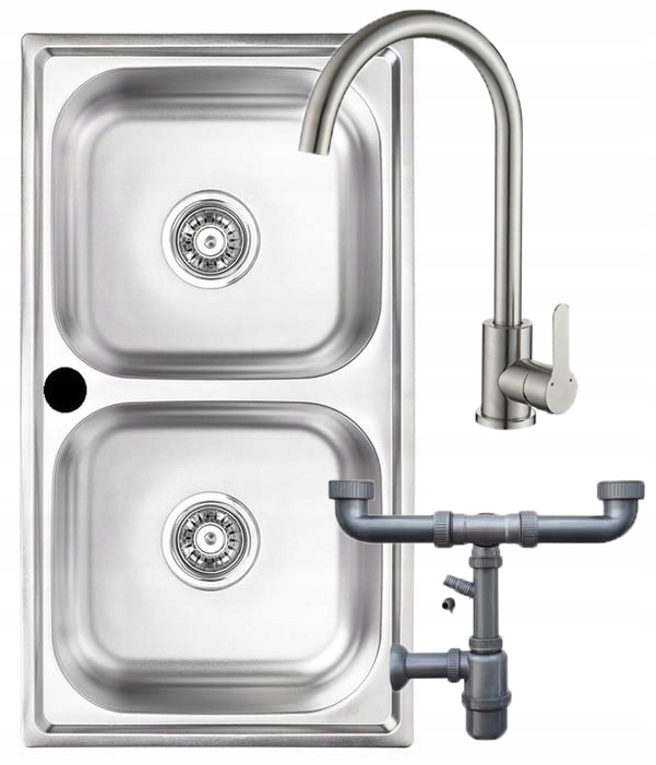 Dvoukomorový zapuštěný dřez s otvorem 78 x 43 cm, stojánková baterie, sifon