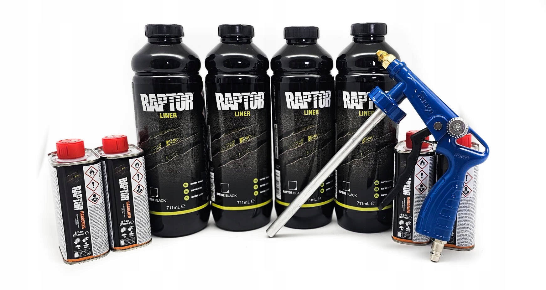 RAPTOR U-POL KOLOR CZARNY ŚRODEK OCHRONNY 4 KOMPLETY+ GRATIS PISTOLET