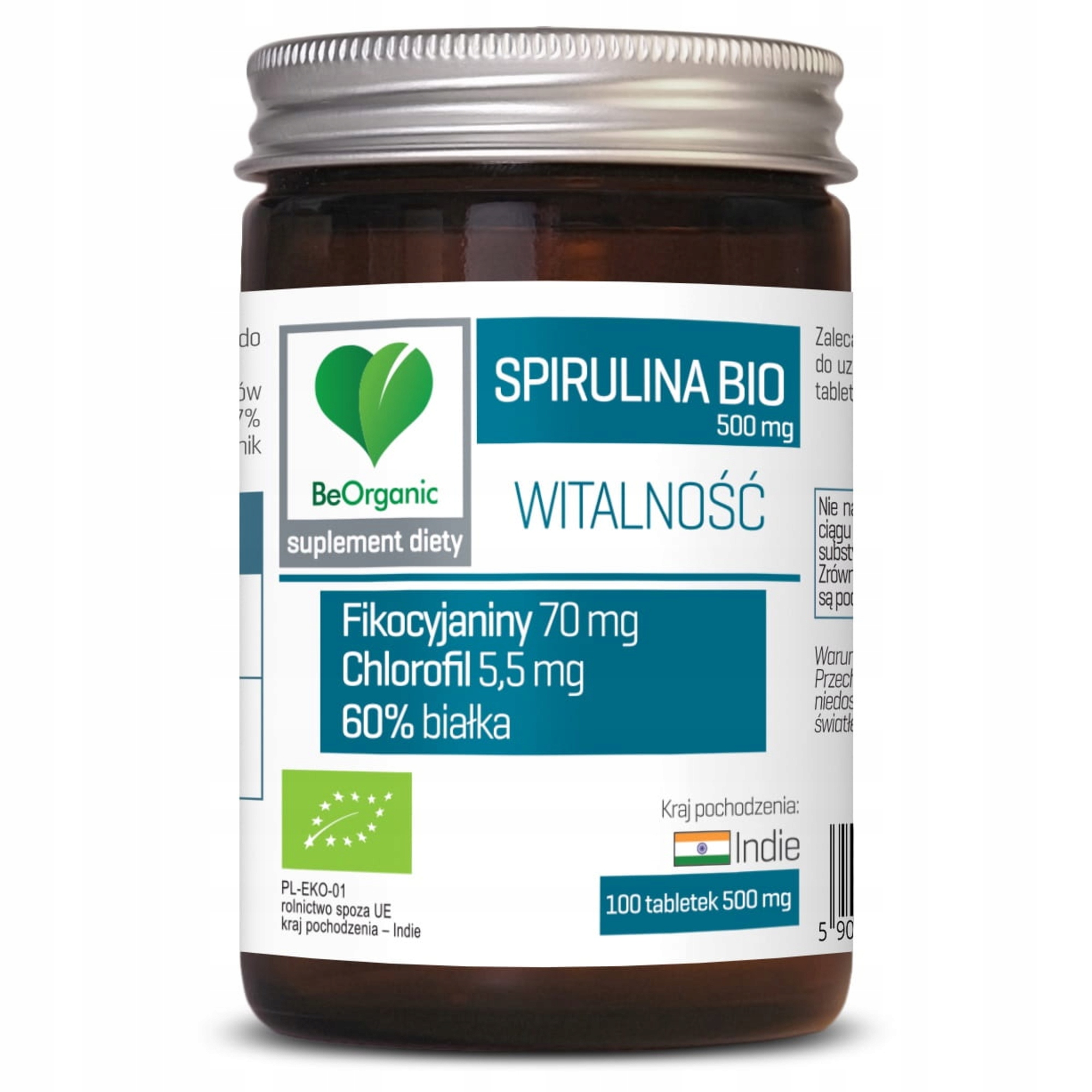 

BeOrganic Spirulina Bio 500mg Witalność 100tab