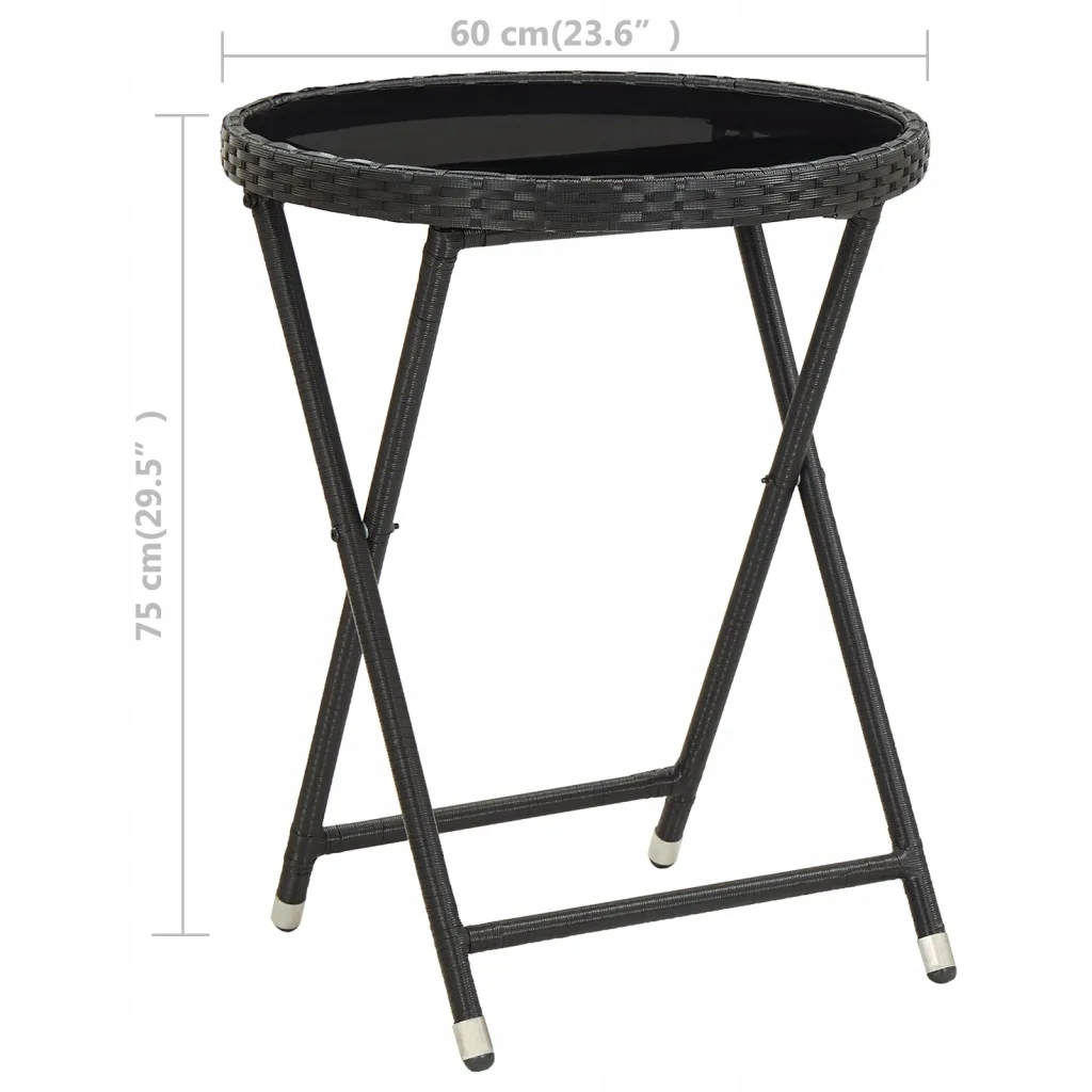 Чайний столик, чорний, 60 см, ПЕ ротанг і скло Код виробника 46203