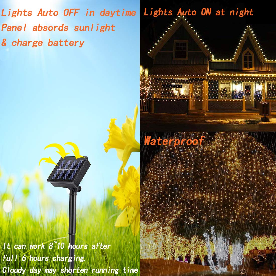 TIYUPA SIATKA ŚWIETLNA GIRLANDA SOLARNA LAMPKI 3Mx2M 8 Trybów 200LED — miniatura 4
