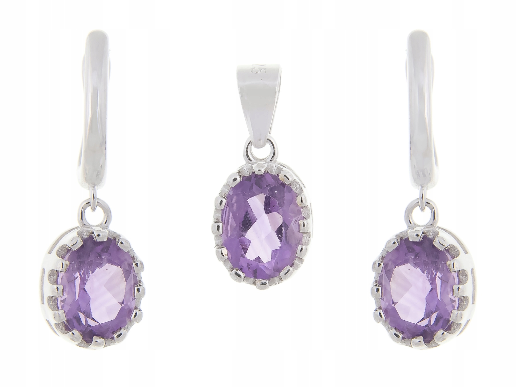 Stříbrný Rhodiovaný Komplet Kol+wis Ametyst Přírodní Dárek