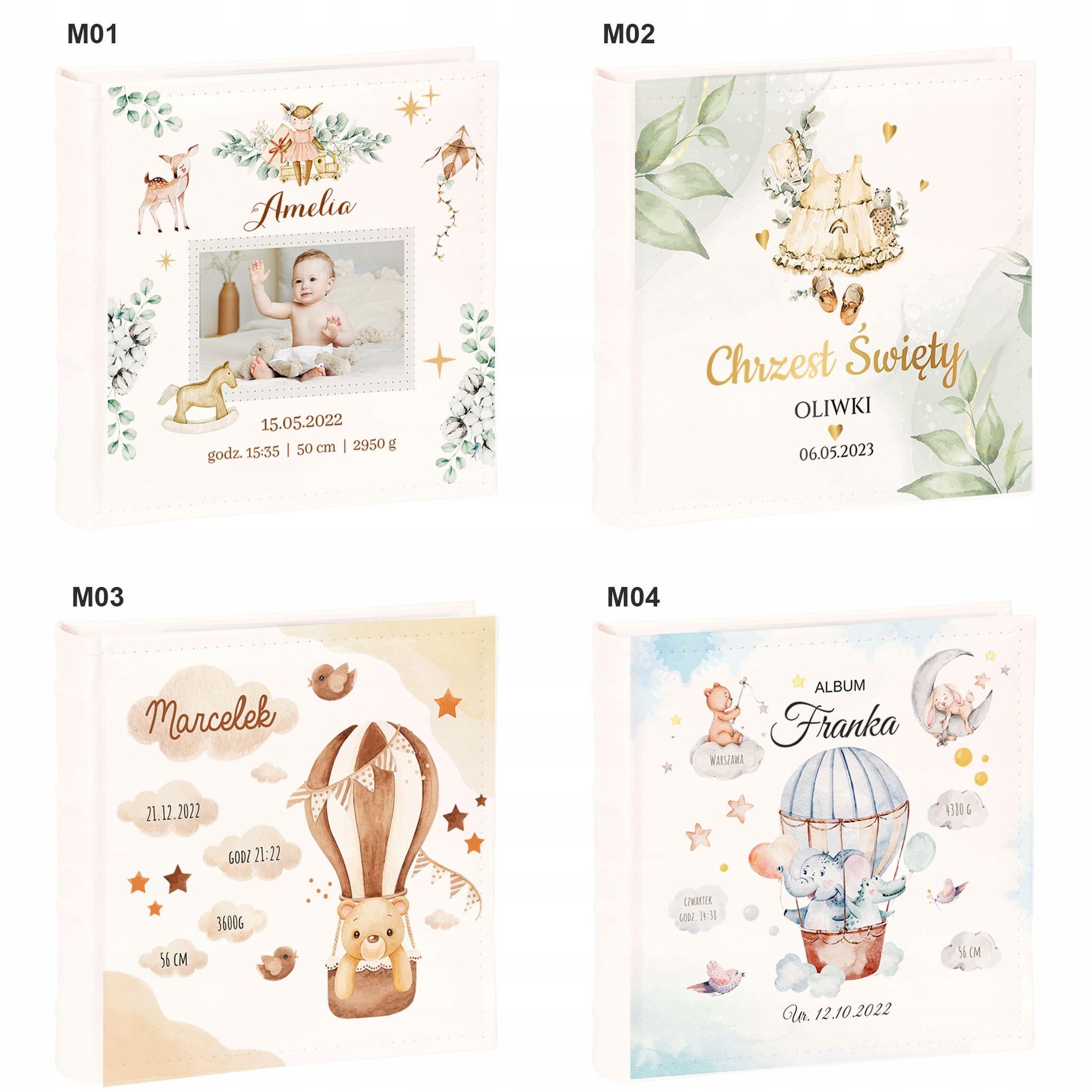 ALBUM NA ZDJĘCIA IMIĘ DZIECKA CHRZEST PREZENT Materiał okładki ekoskóra