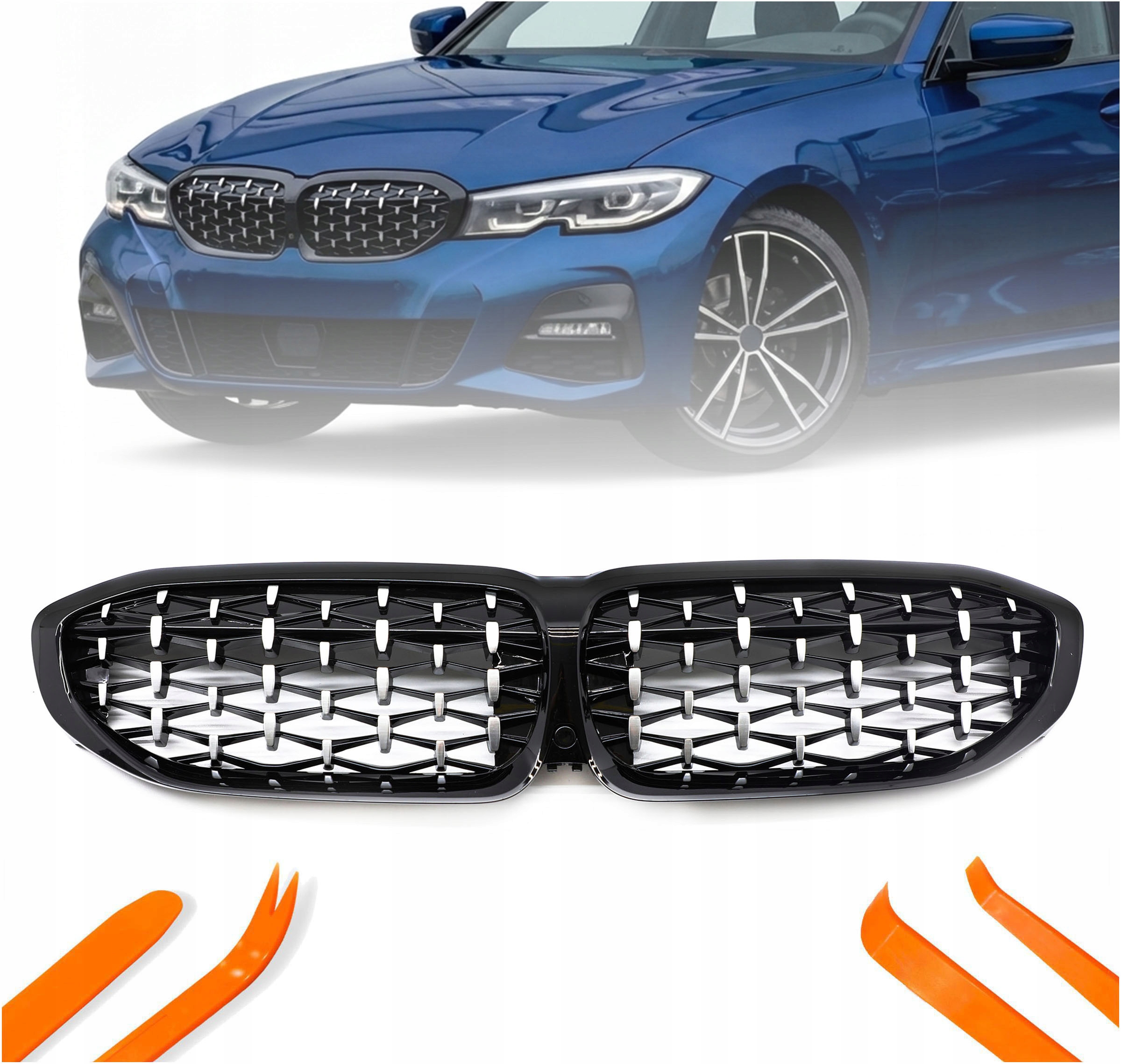 Atrapa Gril Ledvinky Bmw 3 G20 19-22 Černá Stříbrný Diamant