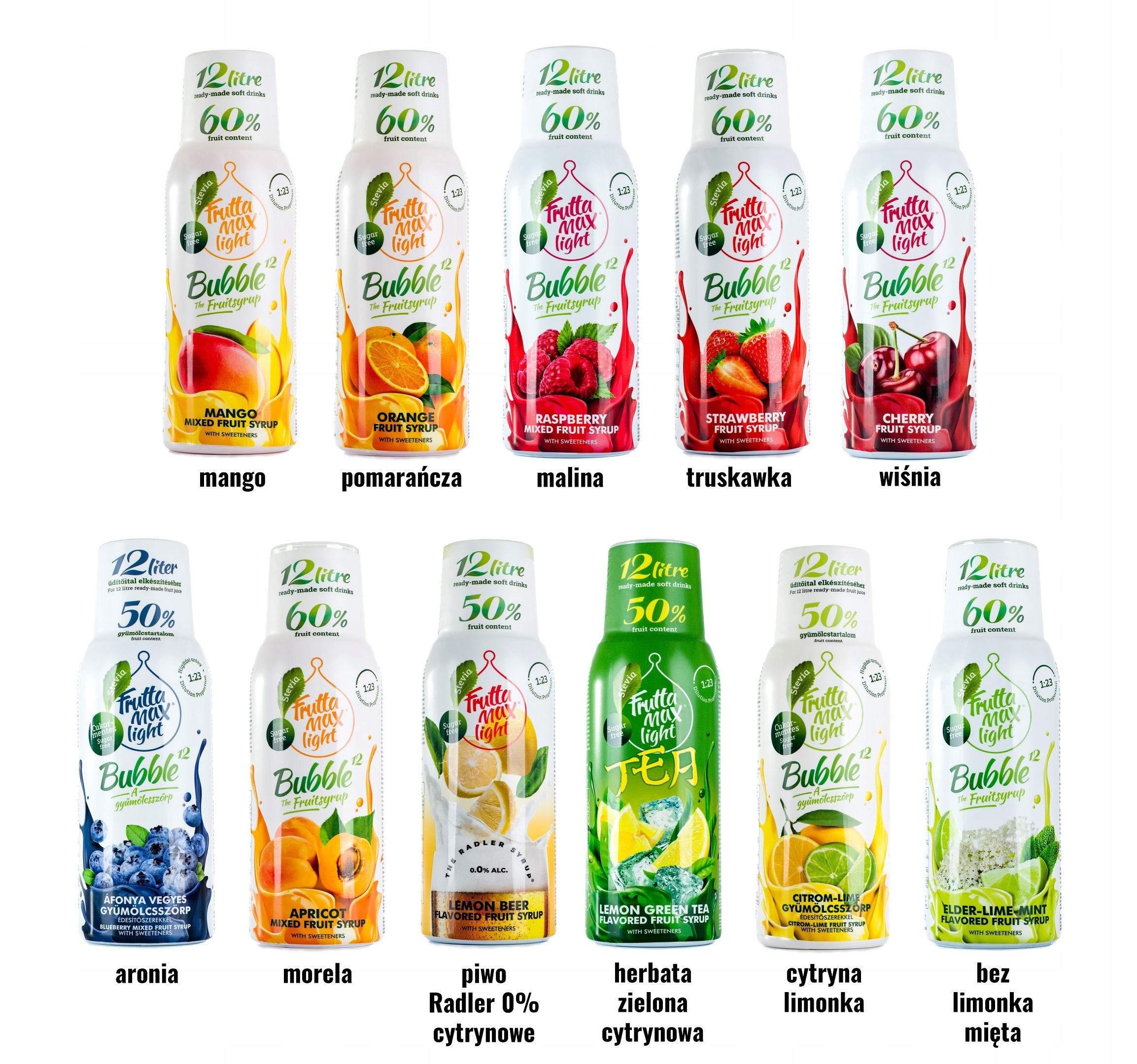 FruttaMax LIGHT SYROP KONCENTRAT DO NAPOI GAZOWANYCH SMAK TRUSKAWKA NA 12l Marka Fruttamax