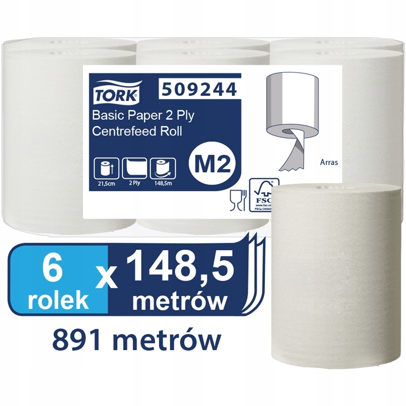 CZYŚCIWO CELULOZOWE 2-WARSTWOWE BIAŁE 148,5m TORK M2 6szt. Producent Tork