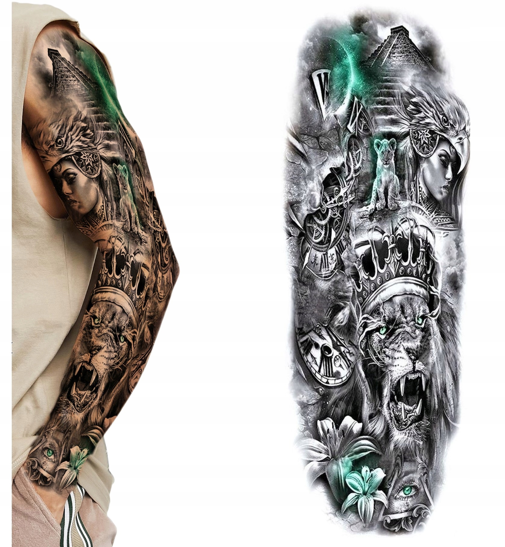 

Tatuaż Zmywalny Tymczasowy Rękaw król dżungli lew