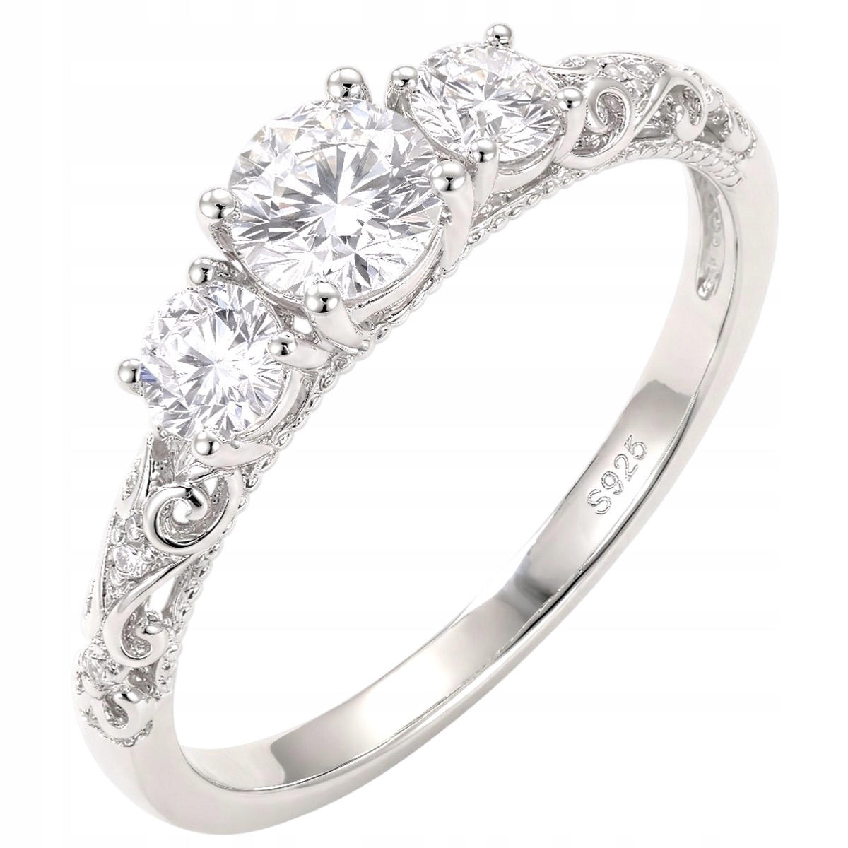 Prstýnek Moissanite „trylogie“ 1.1 ct stříbro laboratorní diamant