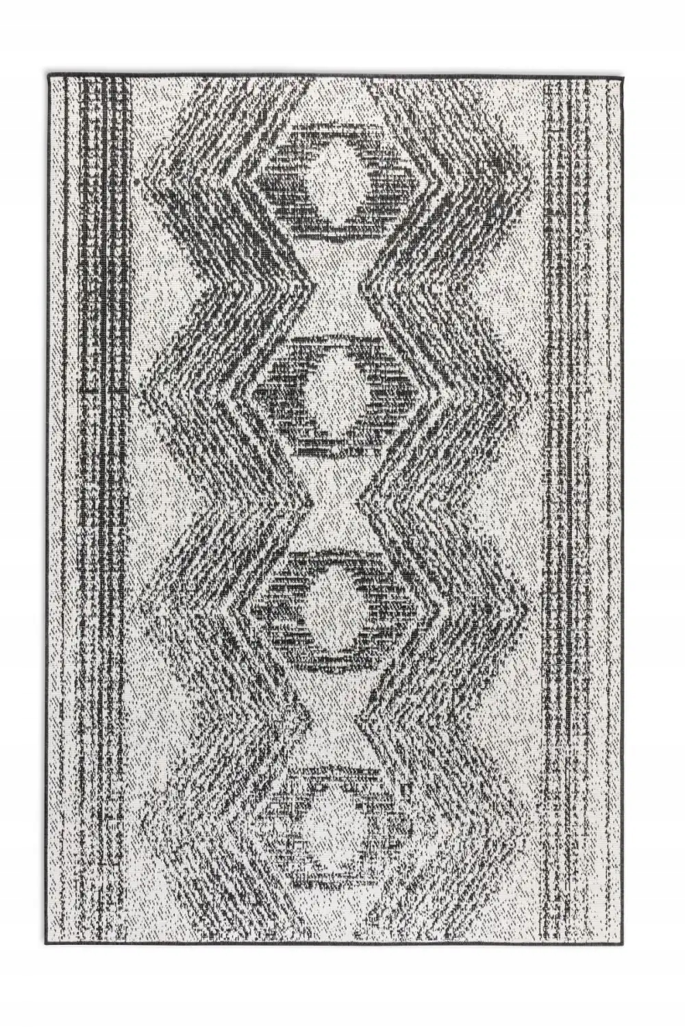 Koberec na terasu 120x170, černo krémový oboustranný, plochý tkaný provázkem