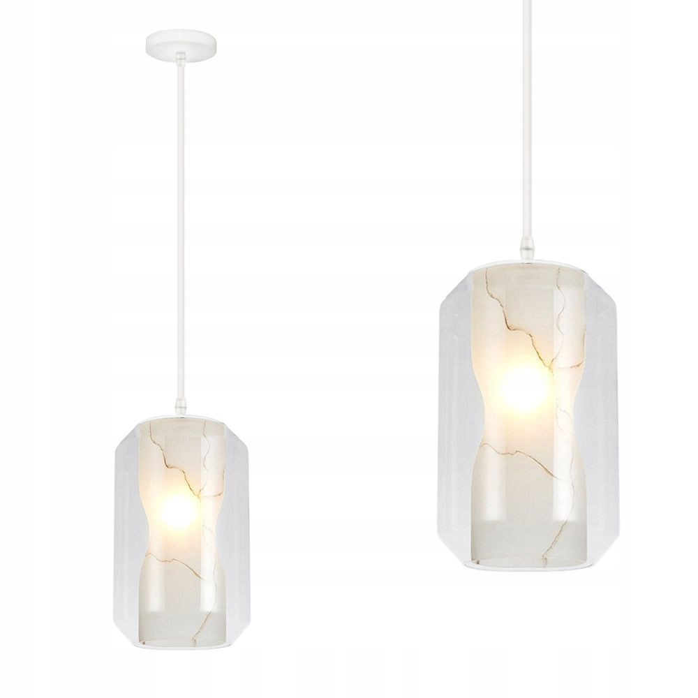 Závesná Stropná Lampa Sklenená Tuba Marble Biela