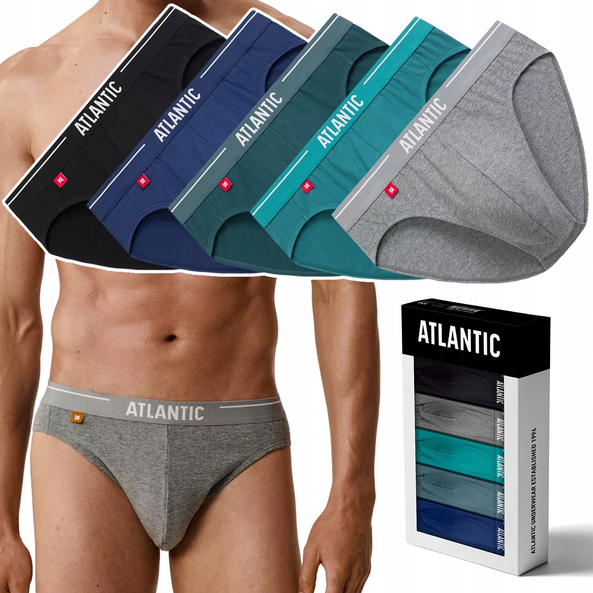 Pánské slipy 5-PAK Sportovní bavlněné Slipy Atlantic 5SMP-004 M