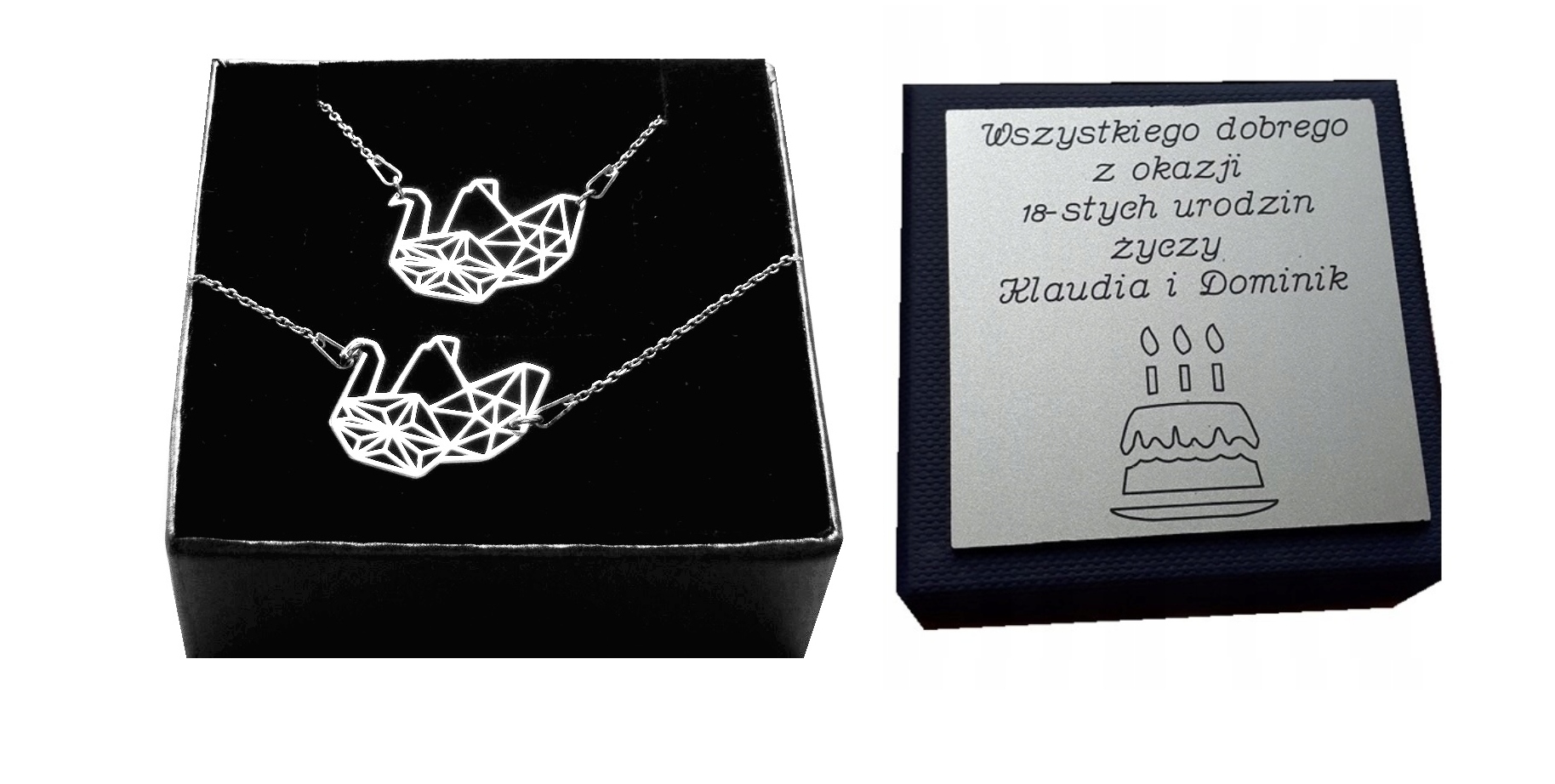 

Komplet łabędź Origami srebro 925 Grawer