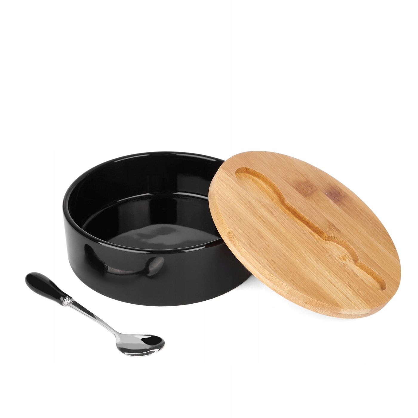 CUKIERNICA CERAMICZNA Z ŁYŻECZKĄ CZARNA bambus Kolor czarny