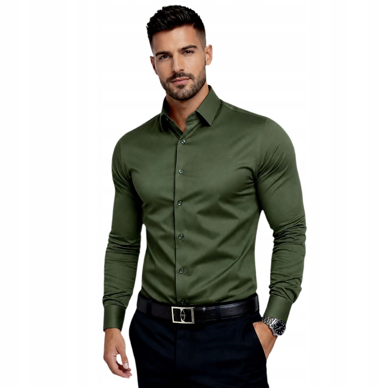 Pánská košile Khaki hladká Lavier – elegantní, Slim Fit, bavlněná vel. S