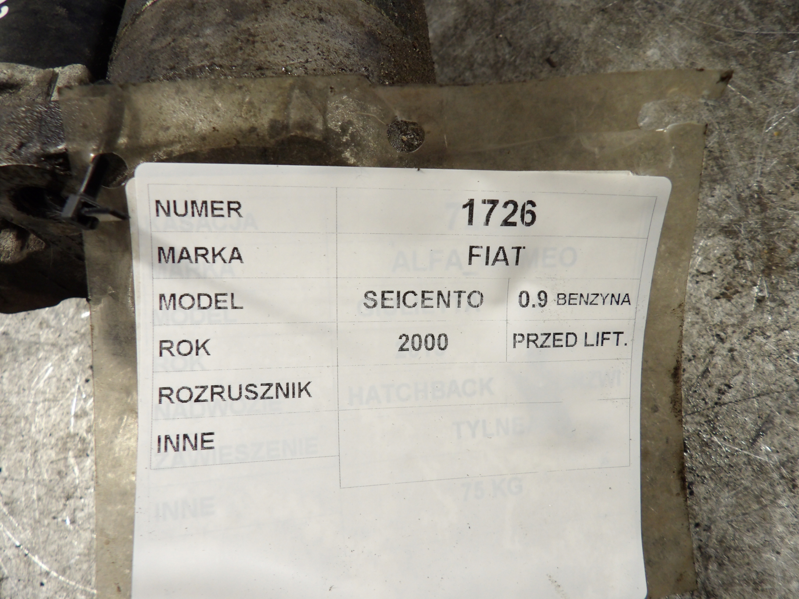 Fiat Seicento starter 0,9B 63222908