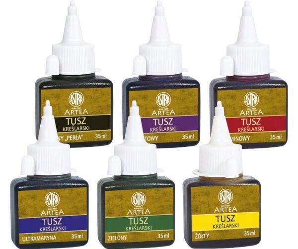 TUSZ KREŚLARSKI CZARNY DO KALIGRAFII RYSUNKU PERŁA ASTRA ARTEA 35ml Kolor czarny