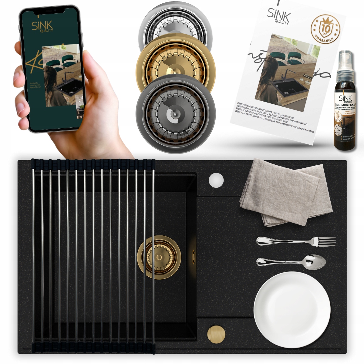 Zlatý granitový Jednokomorový odkvapkávač a sifón Automat Zadarmo