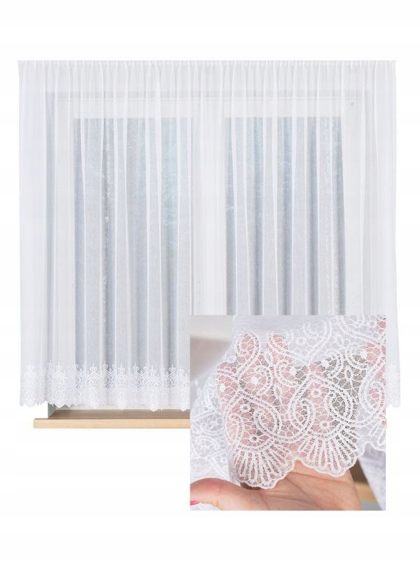 Záclona Bílá Výšivka Lehká Krátká Jemná do obývacího pokoje s páskou š.200x150