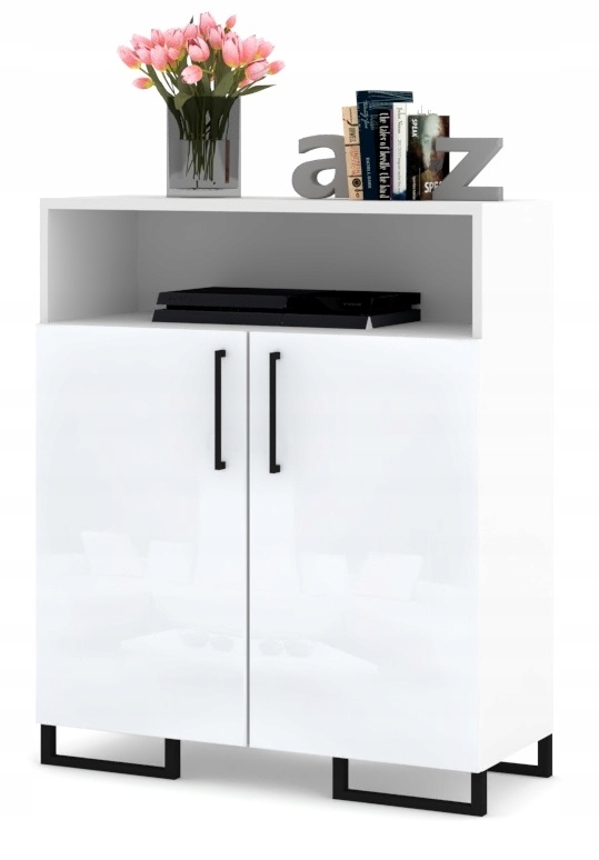 

Duża Komoda Szafka Rtv Luna 2D Biała Połysk Loft