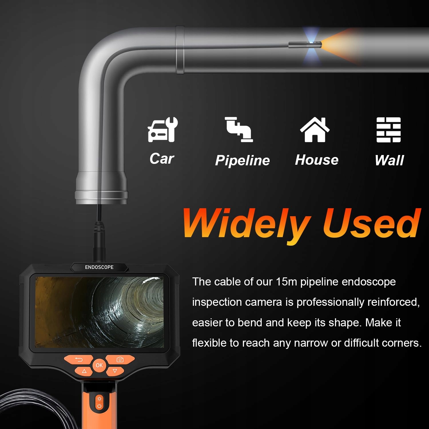 UIIVZEY Kamera Inspekcyjna 15m 5 Calowy Ekran HD Wodoodporna 64GB — miniatura 3