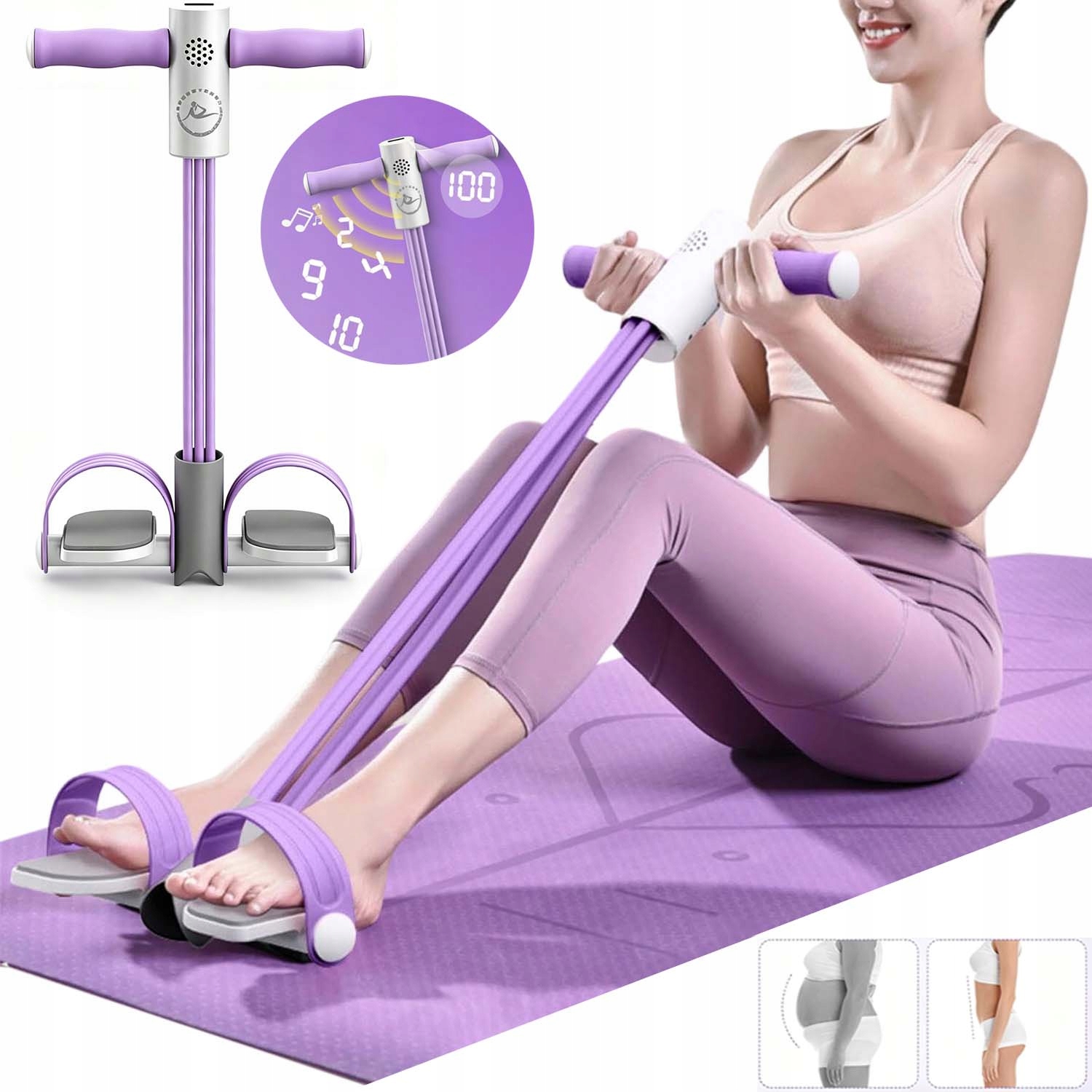 Joga Elastyczna Lina Guma Do Jogi Pasek Oporowy-fioletowy 4W1 Z Licznik LCD