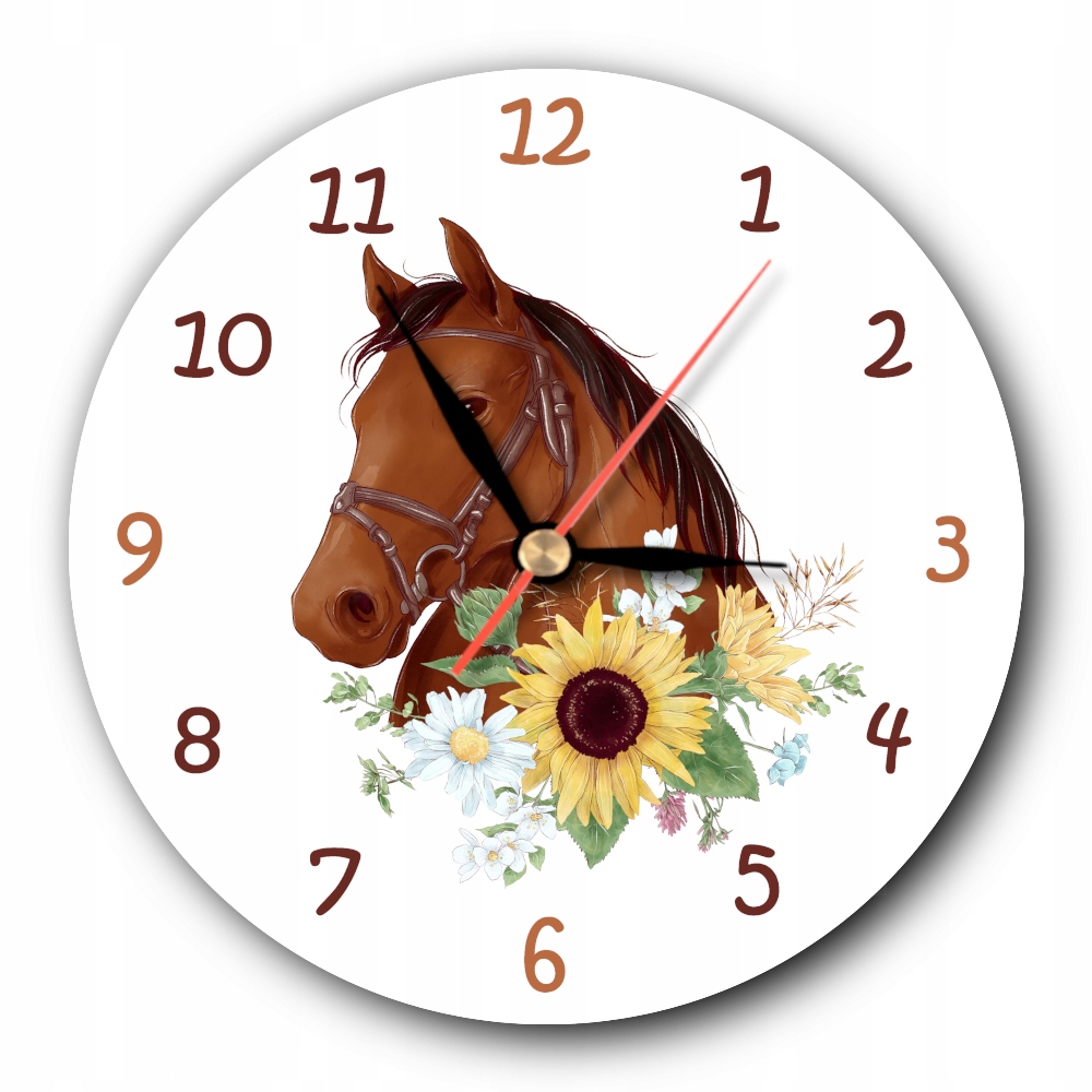 Okrągły cichy zegar z koniem - koń