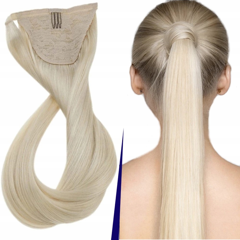 Doczepiany KUCYK oplatany KITKA dopinka 55cm BLOND