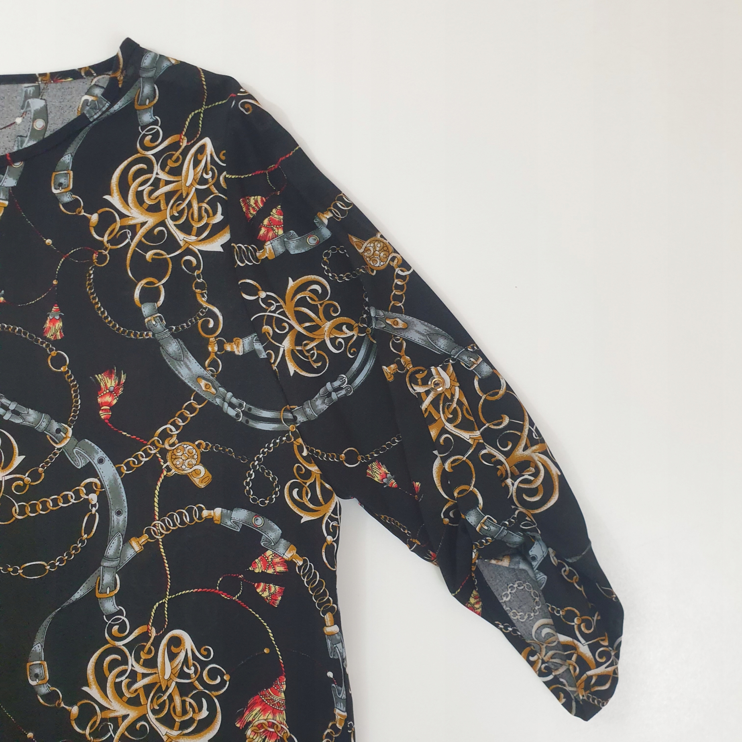 Bluzka damska CZARNA kolorowe wzory 42 Rozmiar 42