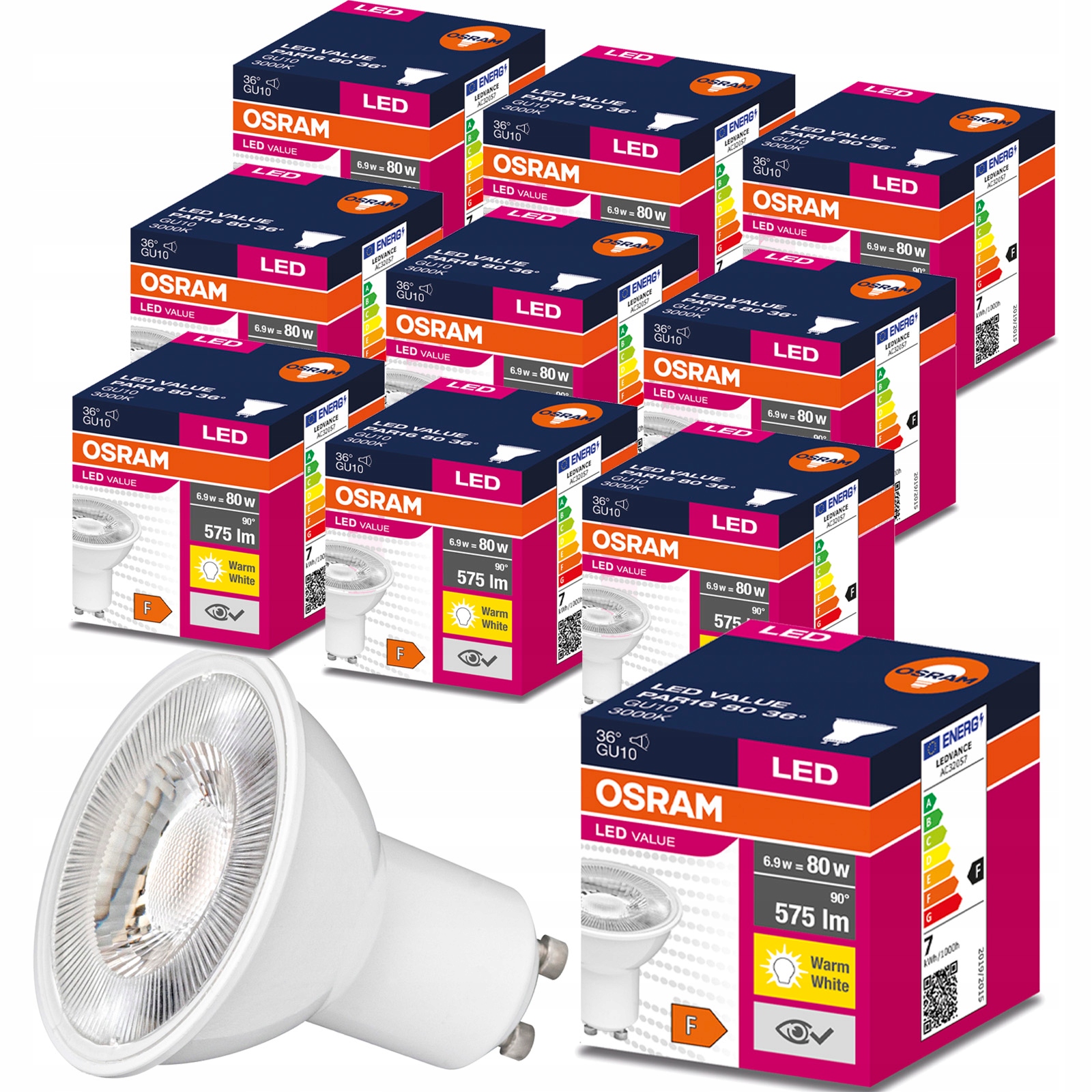 

10x Żarówka Led GU10 6,9W 80W 575lm 3000K Osram