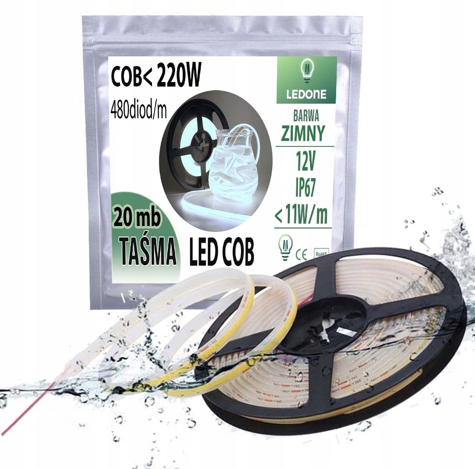 Led páska Cob 12V 11w/m IP67 Neon řada Zimna termococon voděodolná 20MB