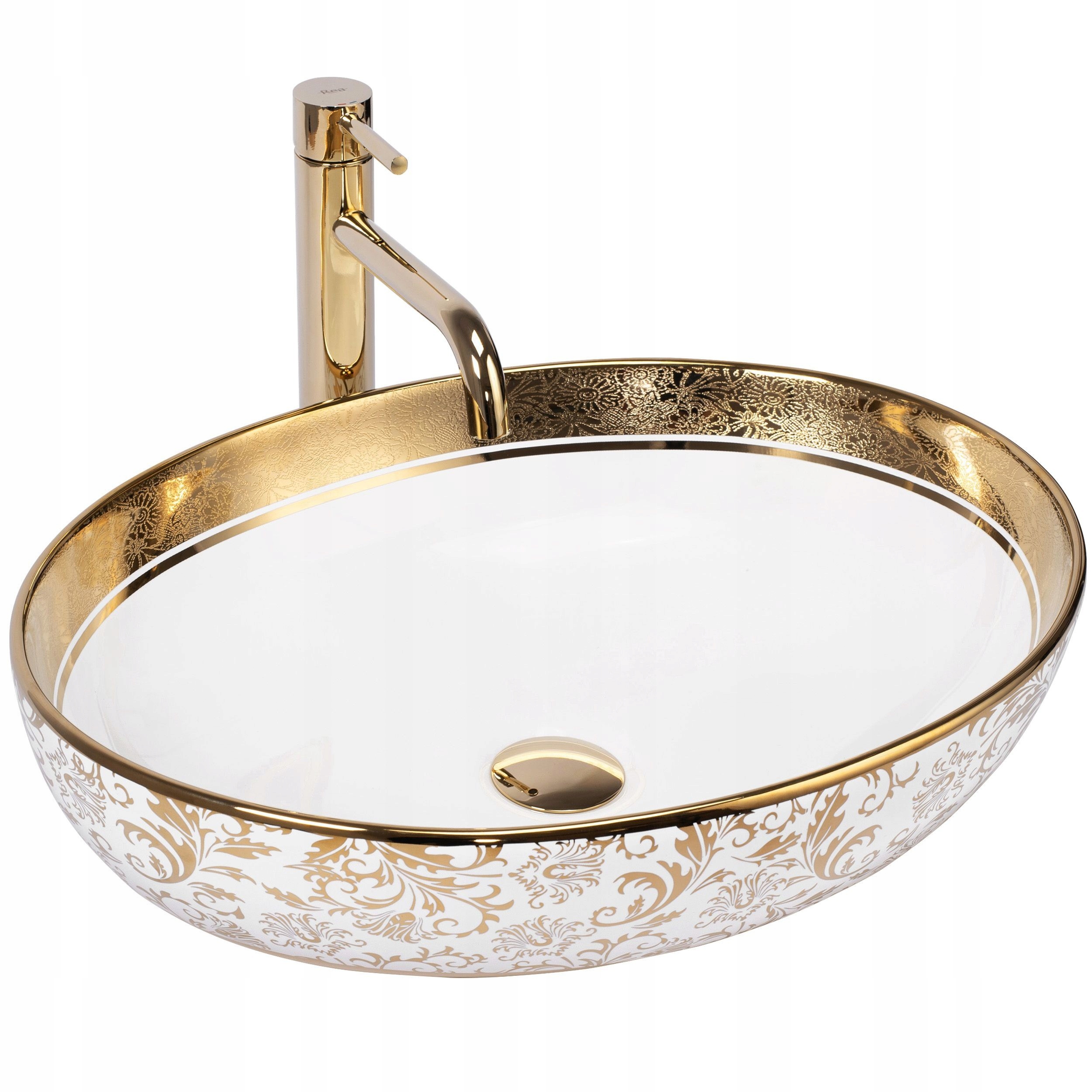 Umywalka Nablatowa Ceramiczna Margot White Gold Złote Biała Złota