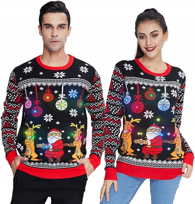 Vánoční Unisex Svetr Veselý Sob Santa Claus Ozdoby Led Velikost XL